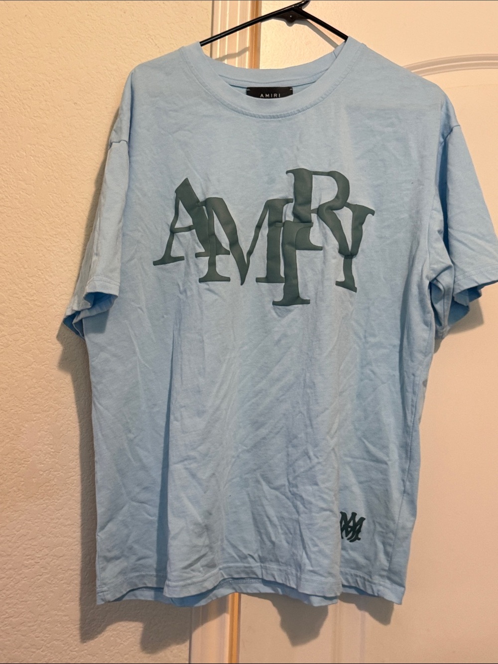 AMIRI Light Blue Tee with Dark Green Logo